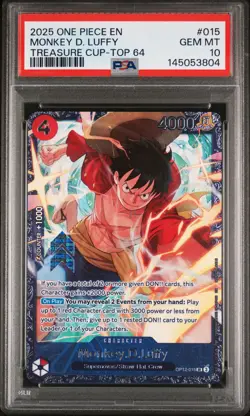 2025 ONE PIECE PROMOS TREASURE CUP-TOP 64 #015 MONKEY D. LUFFY PSA 10 - Image 1