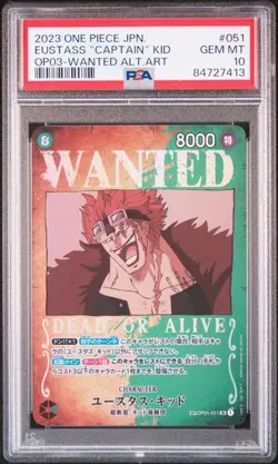 PSA10 Eustass “Captain” Kid Wanted Alt Art OP03 #051 2023 One Piece Card Japanes - Image 1