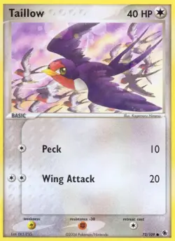 Taillow 72/109 EX Ruby & Sapphire Pokemon Card LP+ - Image 1
