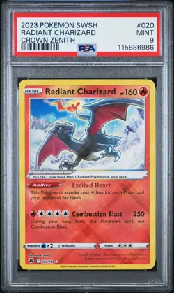 2023 POKEMON SWORD & SHIELD CROWN ZENITH #020 RADIANT CHARIZARD PSA 9 - Image 1