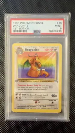 PSA 9 MINT 1999 Pokemon Game 1st Edition Fossil Dragonite 19 - Image 1