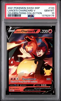 PSA 10 LANCE'S CHARIZARD V SWSH133 BLACK STAR PROMO CELEBRATIONS POKEMON 🔥 - Image 1