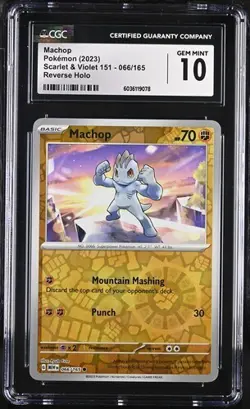 Pokemon Machop 066/165: Scarlet & Violet 151 Reverse Holo CGC GEM 10 - Image 1