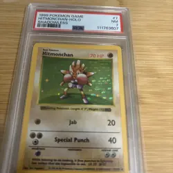 1999 Pokemon Base Set Shadowless Hitmonchan Holo- Graded PSA 7 - Image 3
