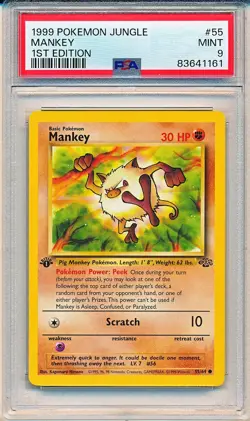 1999 POKEMON JUNGLE MANKEY 1ST FIRST EDITION #55 PSA 9 MINT - Image 1