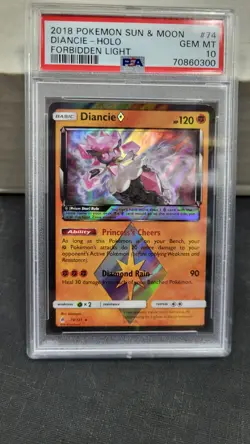 2018 DIANCIE PRISM STAR HOLO FORBIDDEN LIGHT POKEMON PSA 10 GEM MINT #74/131 - Image 4