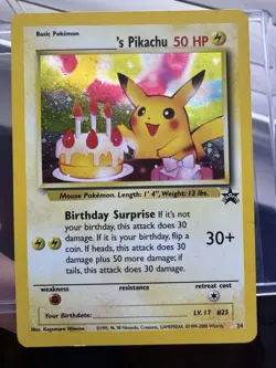 Pokemon Pikachu Birthday Surprise Holo #24 Black Star Promo Card WOTC Rare - Image 1