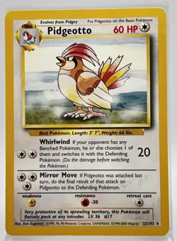 Pidgeotto 22/102 Rare Pokemon Card Base Set 1999 LP - Image 1