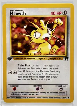 Meowth First 1st Edition 62/82 Pokemon Card 2000 Team Rocket LP - Image 1