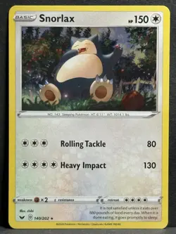 Snorlax Holo Card 140/202 Sword & Shield Swsh01 NM - Image 1