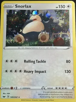 Snorlax Holo Card 140/202 Sword & Shield Swsh01 NM - Image 3