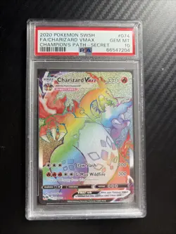 2020 Pokemon SWSH Full Art Charizard Vmax Champion's Path Secret #074 PSA 10 Gem - Image 1