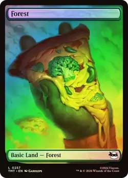 Foil TMNT Full Art Forest Pizza Land, Magic the Gathering Land, 1 Pack, 257 - Image 1