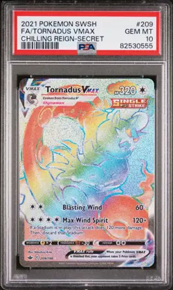 2021 POKEMON SWORD & SHIELD TORNADUS VMAX RAINBOW #209 CHILLING REIGN PSA 10 - Image 1