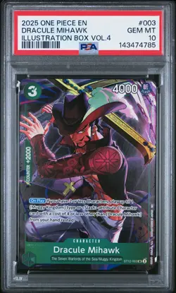2025 ONE PIECE PROMOS ILLUSTRATION BOX VOL.4 #003 DRACULE MIHAWK PSA 10 - Image 1