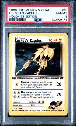 2000 POKEMON GYM CHALLENGE HOLO-1ST ED #15 ROCKET'S ZAPDOS PSA 8 - Image 1