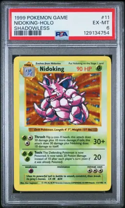 Pokemon 1999 Shadowless Holo Nidoking #11 PSA 6 - Image 1