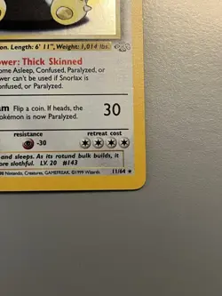 Snorlax Jungle Holo Rare Pokemon Card 11/64 90 HP Unlimited Wizards 1999 - Image 3