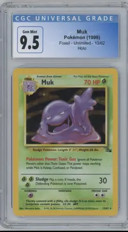 Muk Pokemon (1999) Fossil - Unlimited - 13/62 Holo CGC 9.5 - Image 1