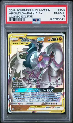 2019 Pokemon Sun & Moon Cosmic Eclipse Arceus & Dialga & Palkia GX PSA 8 156/236 - Image 1
