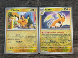 POKEMON 2 REV HOLO RAICHU 019/091 RARE + PIKACHU 018/091 2024 PALDEAN FATES NM - Image 1