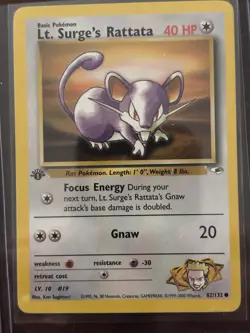 Pokemon TCG Gym Challenge 1st Edition Lt. Surge's Rattata Koga's Weedle Lot 2 - Image 2