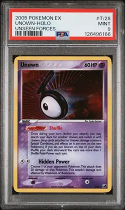 2005 POKEMON EX UNSEEN FORCES #T/28 UNOWN-HOLO PSA 9 - Image 1
