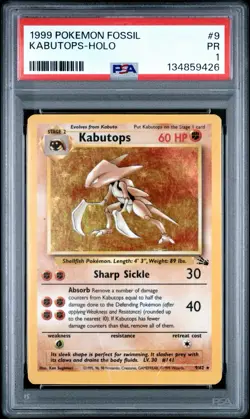 PSA 1 Kabutops Holo Foil Rare Fossil 9/62 1999 Pokemon WoTC PR - Image 1