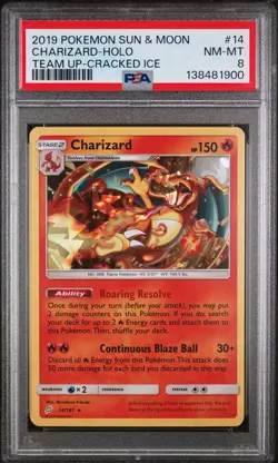 2019 POKEMON SUN & MOON TEAM UP CRACKED ICE #14 CHARIZARD-HOLO PSA 8 - Image 1