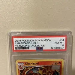 Pokemon 2019 Sun & Moon Team Up Cracked Ice #14 Charizard-Holo PSA 8 - Image 3