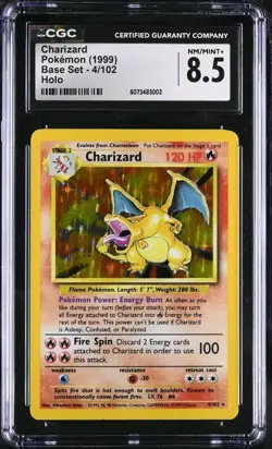 CGC 8.5 Charizard 1999 Base Set 4/102 Holo Pokemon Card - Image 1