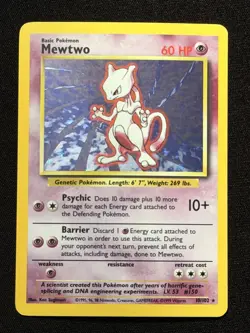 Pokemon TCG Mewtwo Base Set 10/102 Holo Unlimited Rare WOTC LP/MP Card - Image 1