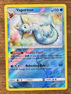 Pokemon TCG Vaporeon 42/236 Reverse Holo Uncommon SM Cosmic Eclipse NM - Image 1