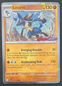 2023 Pokemon Lucario 114/198 Cosmos Holo Scarlet & Violet Stamped LP - Image 1