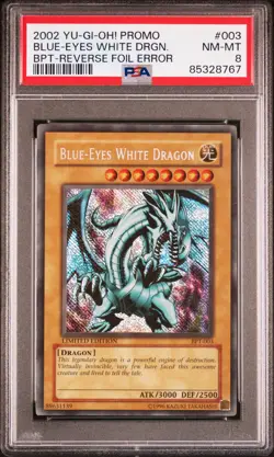 2002 YU-GI-OH! PROMO BPT-COLLECTOR'S TINS #003 BLUE-EYES WHITE DRAGON PSA 8 - Image 1