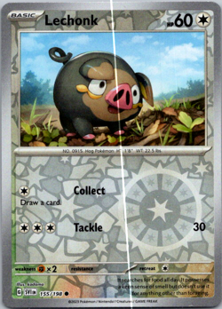 Pokemon TCG Lechonk Scarlet & Violet Base Set 155/198 Reverse Holo Common - Image 1