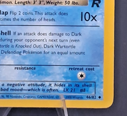 Dark Wartortle 46/82 Team Rocket 2000 Pokemon Card WOTC - NM/LP - Image 3