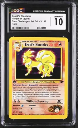 CGC 10 Brock's Ninetales Gym Challenge 1st Edition 3/132 Holo Pokemon Card - Image 1