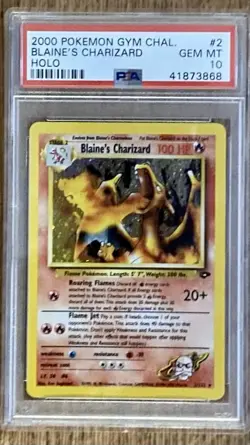 2000 PM Gym Challenge #2 Blaine's Charizard Holo Rare Card PSA - Image 1