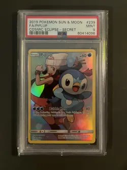 2019 POKEMON SUN & MOON COSMIC ECLIPSE SECRET #239 FULL ART/PIPLUP PSA 9 - Image 1