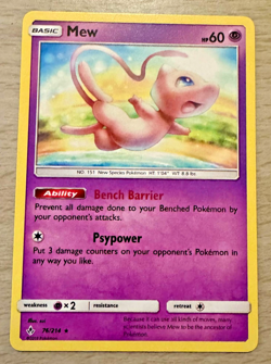 Pokemon TCG Mew 76/214 Sun & Moon Unbroken Bonds Non-Holo Rare Card - Image 1