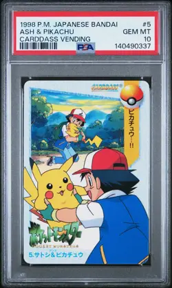 PSA 10 2026 CERT ASH & PIKACHU 1998 POKEMON JAPANESE BANDAI CARDDASS VENDING #5 - Image 1