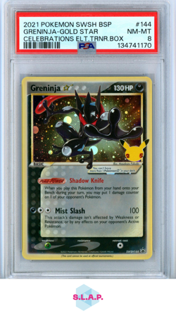 GRENINJA-GOLD STR CELEB ELT.TRNR.BOX POKEMON SWSH BLCK STR PRM 2021 144 PSA 8 - Image 1