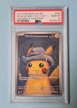 2023 POKEMON SVP EN-SV BLACK STAR PROMO #085 PIKACHU WITH GREY FELT HAT PSA 10 - Image 1