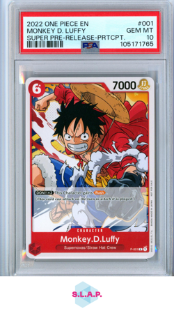 MONKEY D. LUFFY ONE PIECE P-001 2022 - SUPER PRE-RELEASE ENGLISH PSA 10 - Image 1