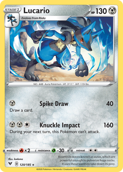 Lucario 120 /185 Vivid Voltage Rare Pokemon Reverse Holo NM 2020 - Image 2