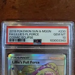 2019 POKEMON SUN & MOON COSMIC ECLIPSE #230 FULL ART/LILLIE'S FULL FORCE PSA 10 - Image 2