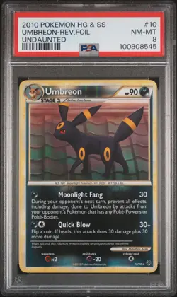 2010 POKEMON UNDAUNTED UMBREON #10 REVERSE HOLO FOIL PSA 8 NM #100808545 - Image 1
