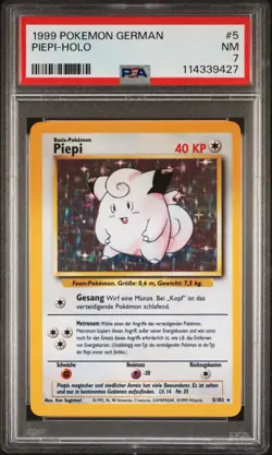 1999 Pokemon GERMAN Unlimited Base Set Piepi-Clefairy Holo 5/102 PSA 7 NM - Image 1