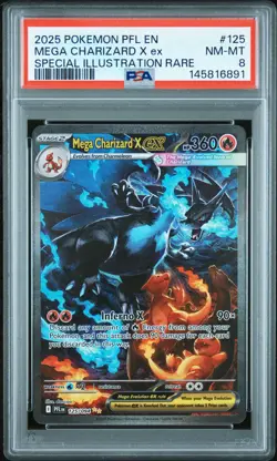 2025 POKEMON PFL EN-PHANTASMAL FLAMES #125 MEGA CHARIZARD X EX PSA 8 - Image 1